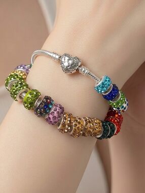 18pcs - Colorful Sparkly Crystal Spacer Beads Charm Bracelet DIY Jewelry Set